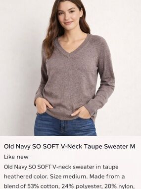 Old Navy SOFT V-Neck Sweater Taupe Brown Medium M Lightweight Knit